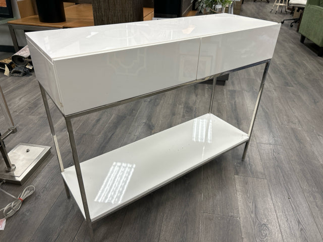 WHITE 2 DRAWER CONSOLE W/SILVER LEGS