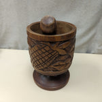 WOOD CARVED BOWL W/GRINDER