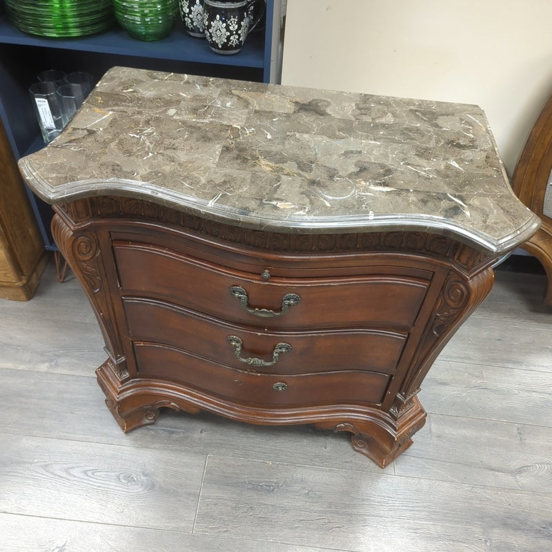 STONE TOP WOOD NIGHTSTAND