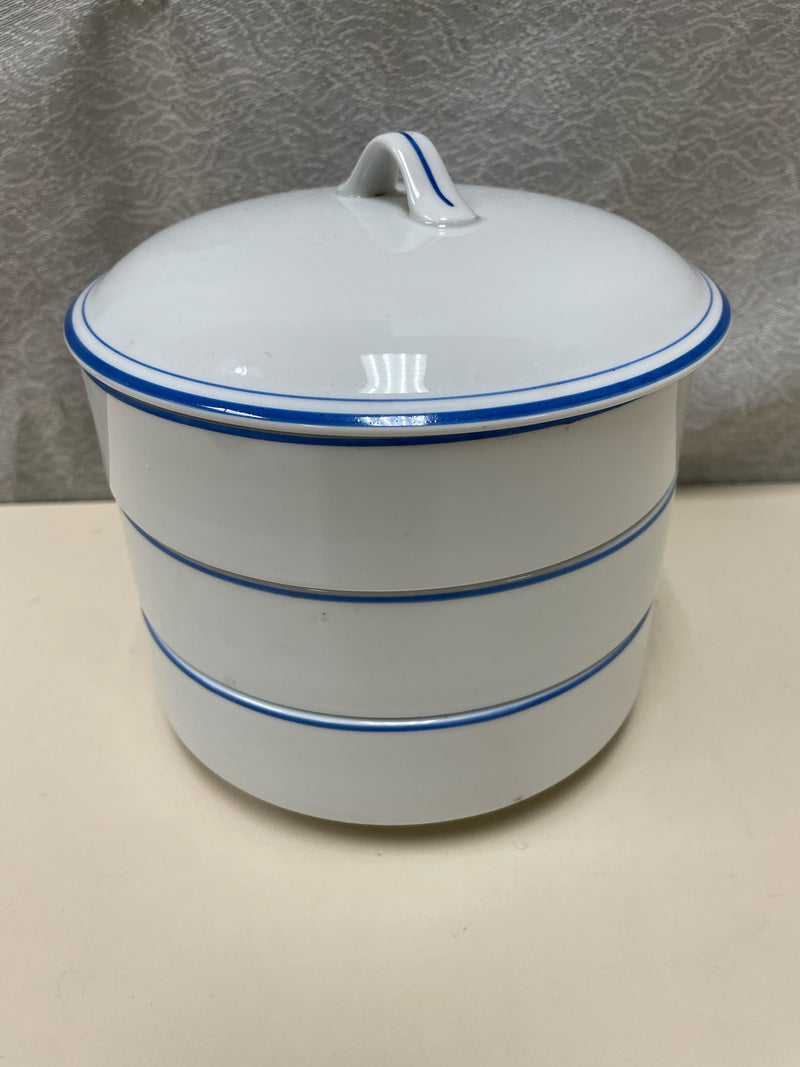 WHITE BLUE 3 NESTING BOWLS W/LID