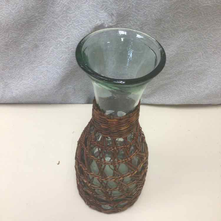 GLASS W/WOOD WRAPPED VASE