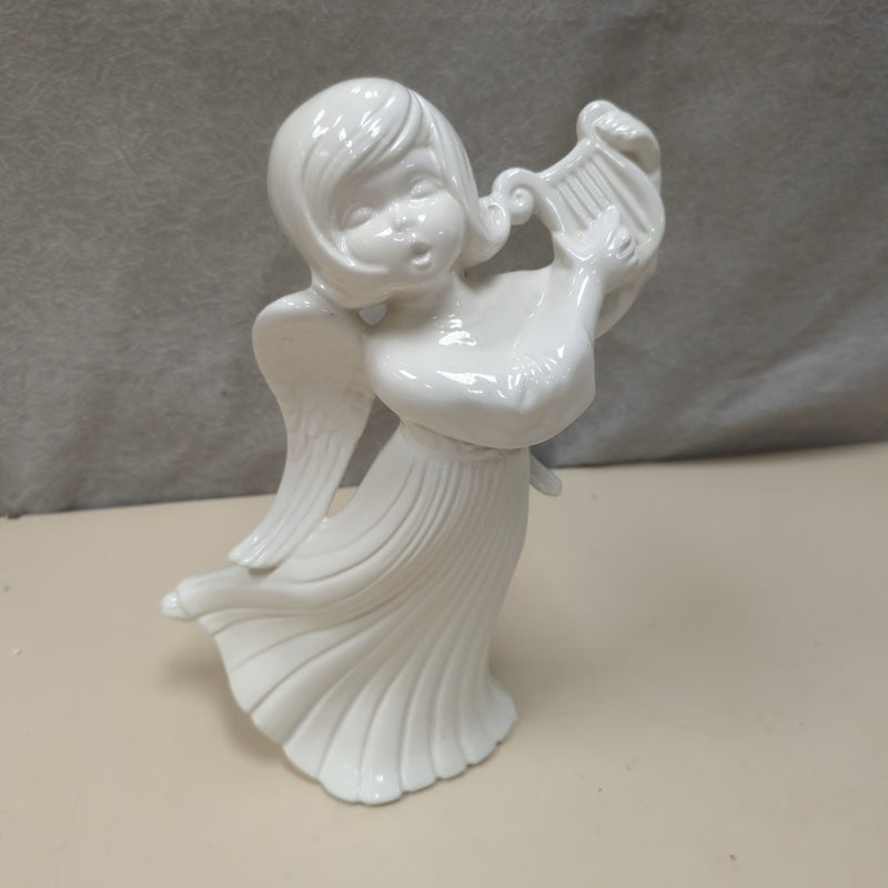 WHITE CERAMIC ANGEL W/LYRE