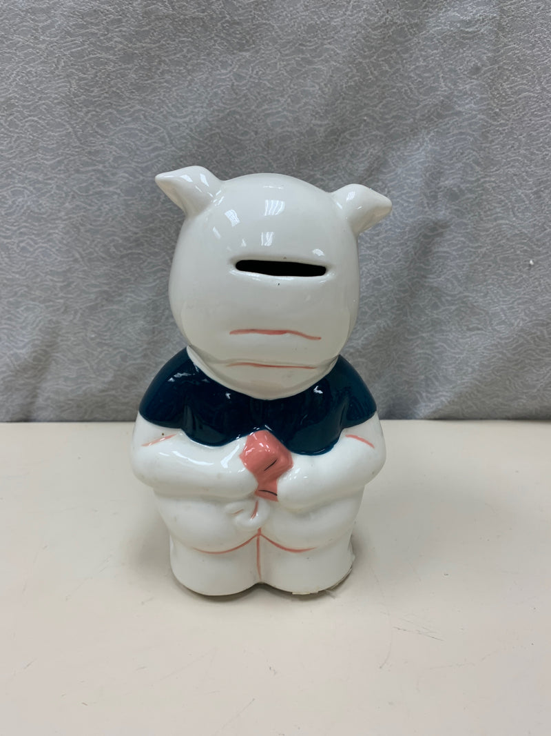 BLUE/BEIGE CERAMIC PIGGY BANK