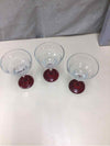 CLEAR GLASS WINE GLASSES W/RED BOTTOM