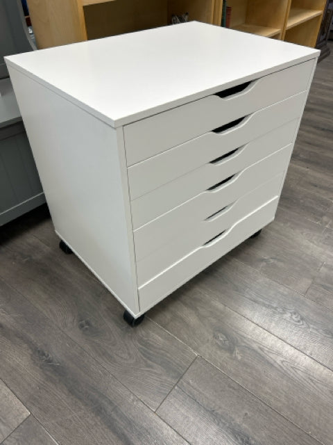 WHITE 6 FLAT FILE ROLLING CABINET
