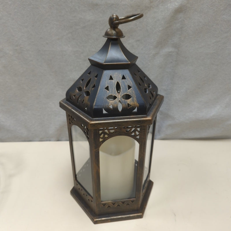 BRONZY LANTERN W/FAUX CANDLE