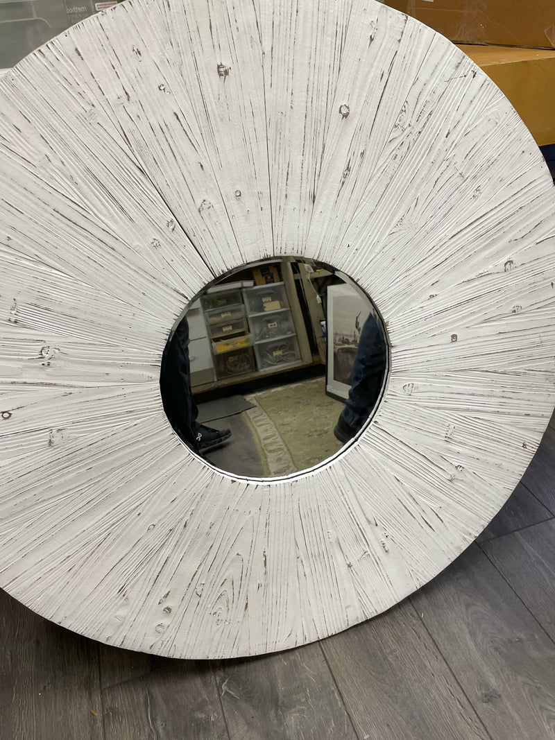 WHITE ROUND WOOD MIRROR