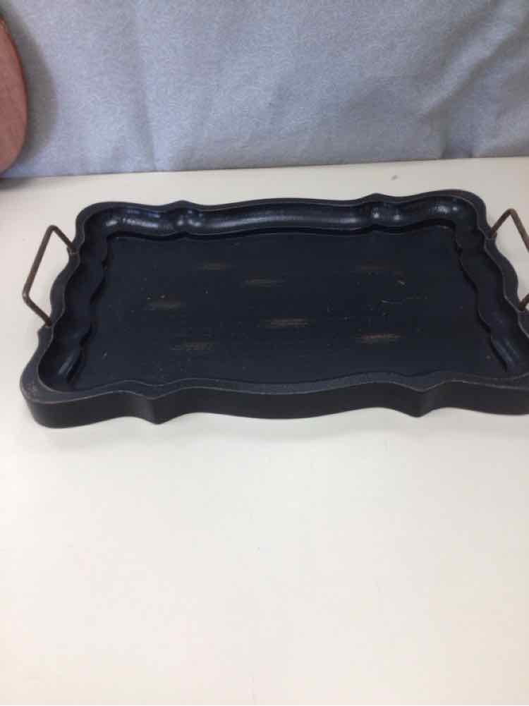 BLACK WOOD W/METAL HANDLES TRAY