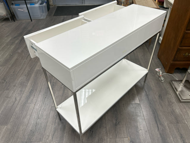 WHITE 2 DRAWER CONSOLE W/SILVER LEGS
