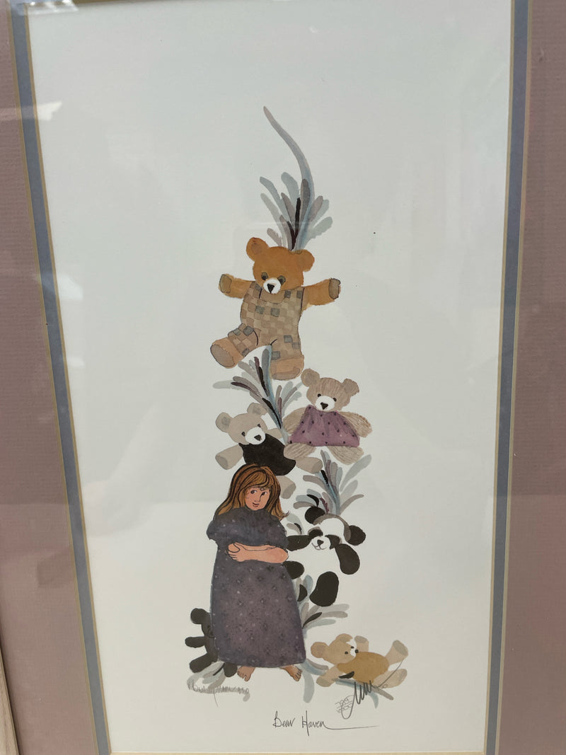 GIRL W/STUFFED ANIMALS WATERCOLOR