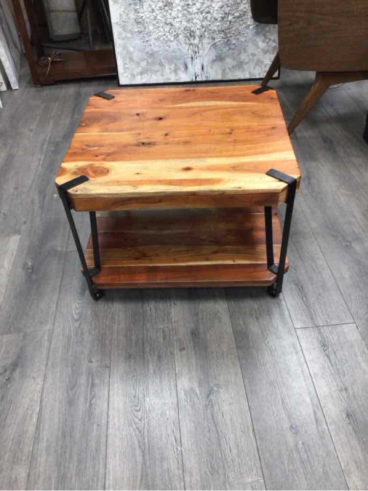 UNFINSHED WOOD 2 TIER END TABLE