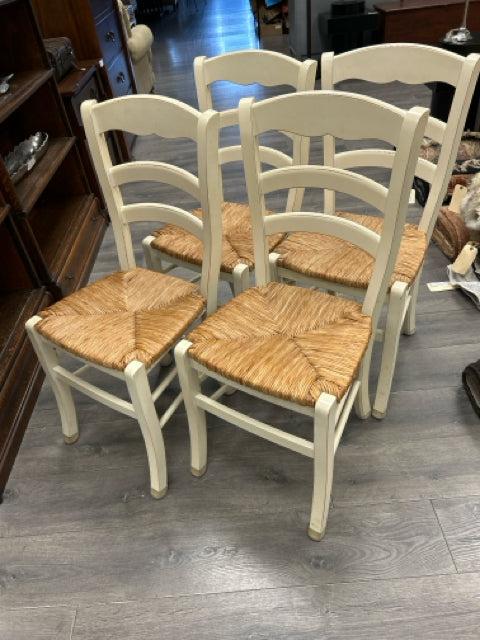 4 TAN CHAIRS W/WEAVE SEATS