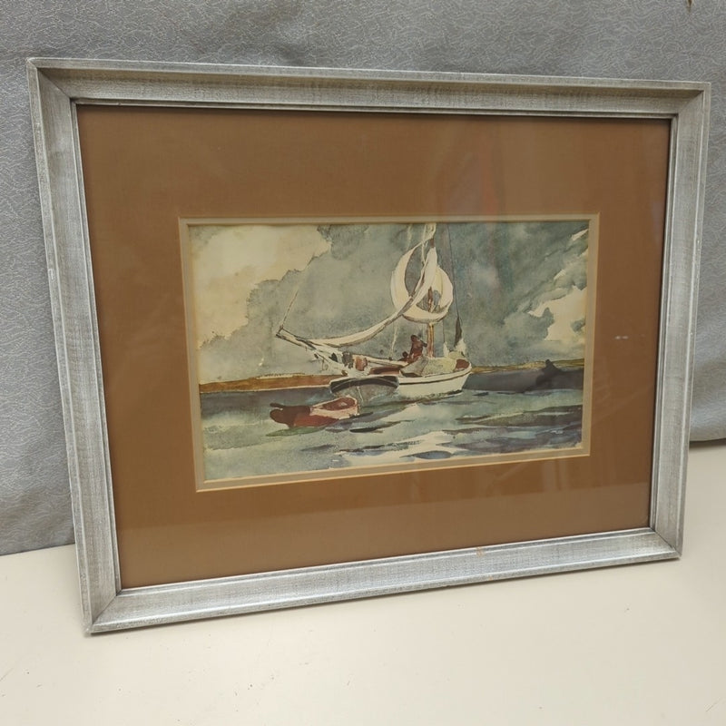 SILVER FRAME WATERCOLOR BOATS PIC