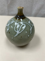 GREEN WHITE CERAMIC BUD VASE