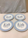4 VINTAGE BLUE/BROWN DINNER PLATES