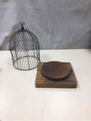 RETRO BIRD CAGE ON WOOD PEDESTAL