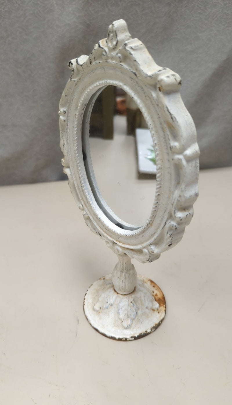 WHITE METAL MIRROR W/STAND