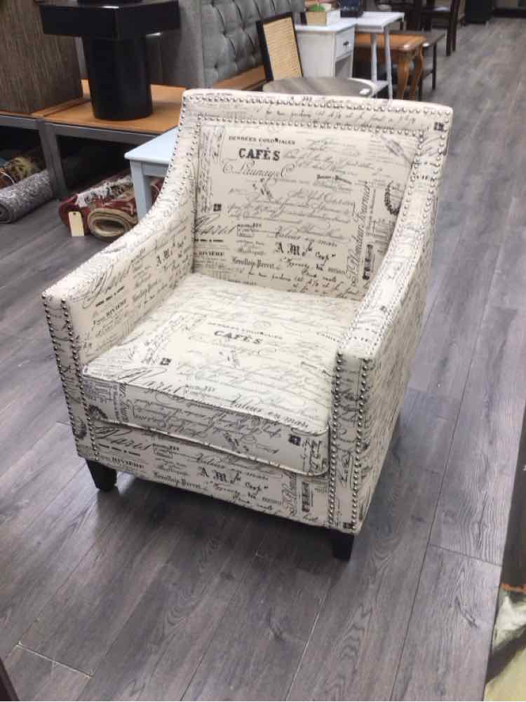 WHITE CHAIR W/BLACK TEXT