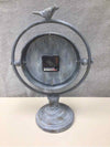 WHITE METAL CLOCK W/BIRD