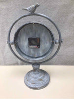 WHITE METAL CLOCK W/BIRD