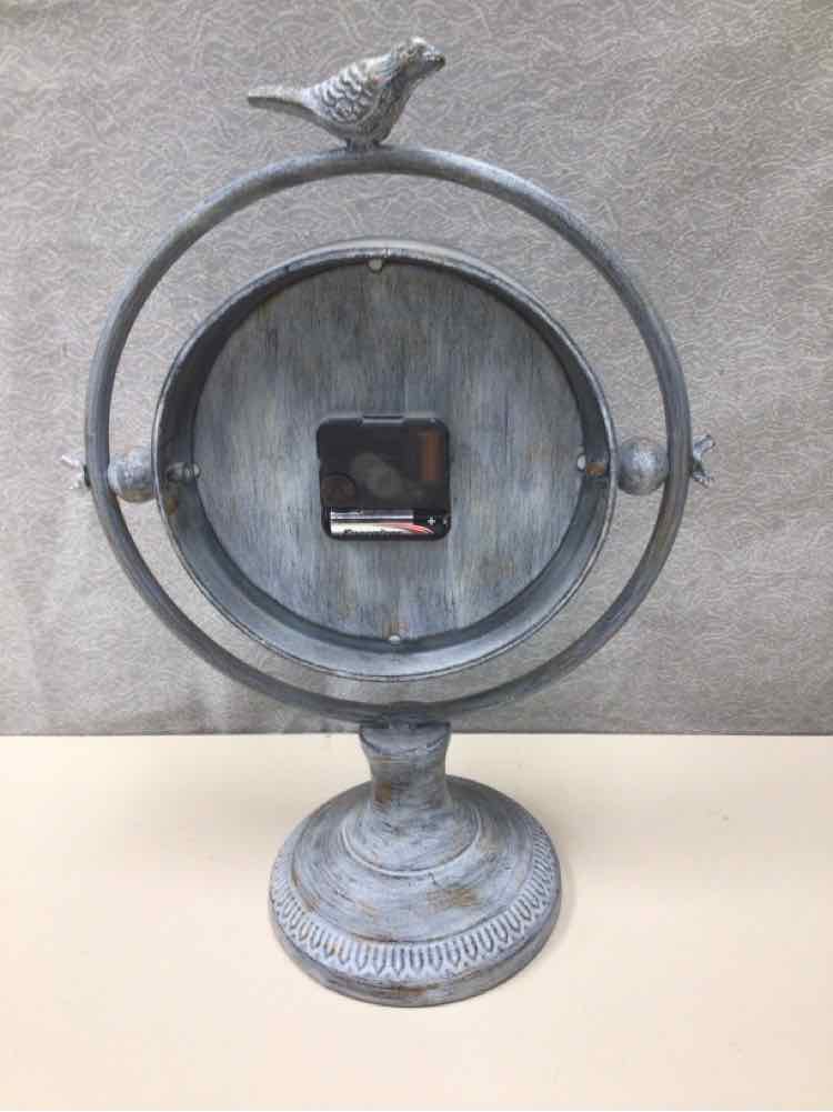 WHITE METAL CLOCK W/BIRD