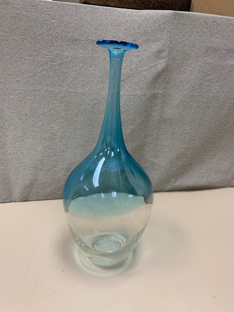 TALL THIN NECK BLUE GLASS VASE