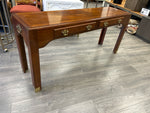 WOOD CONSOLE W/BRASS DETAIL