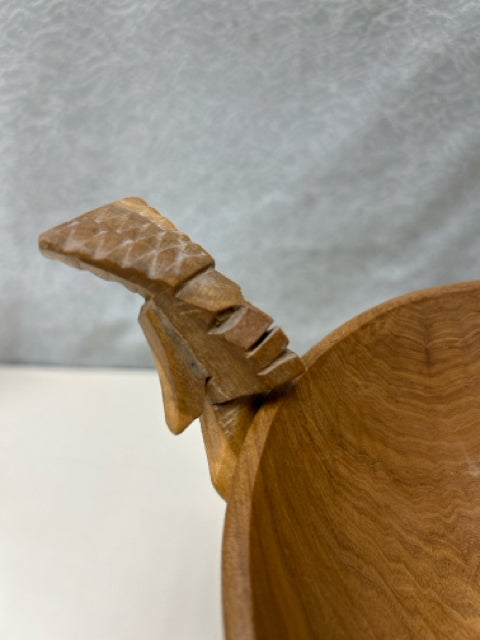 HAND CARVED WOOD BOWL WITH THREE-LEGGED STAND