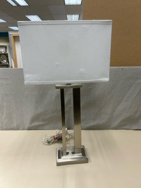 WHITE SHADE SILVER BASE LAMP