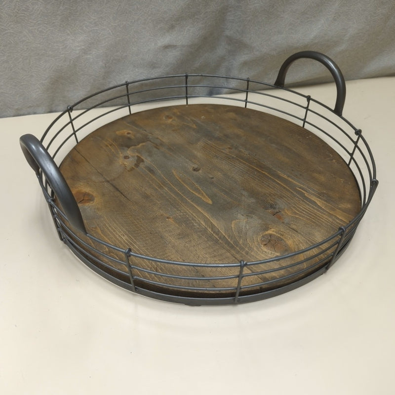 ROUND WOOD/METAL TRAY