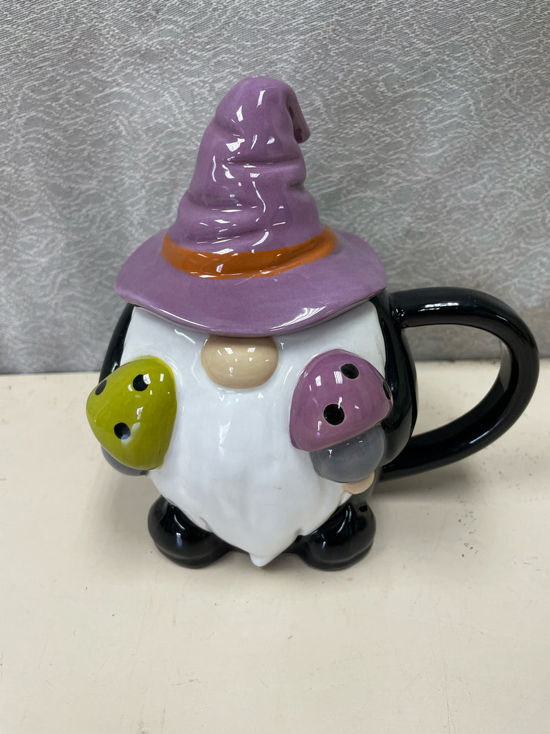 CERAMIC GNOME MUG W/LID