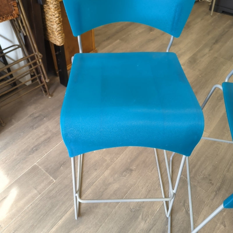 2 30" TEAL PLASTIC/METAL BAR STOOLS