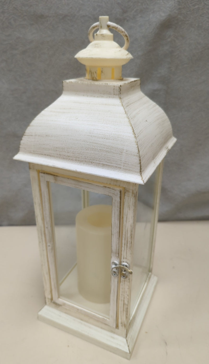 CREAM METAL LANTERN W/CANDLE