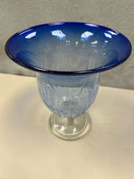 BLUE GLASS W/CLEAR BASE VASE