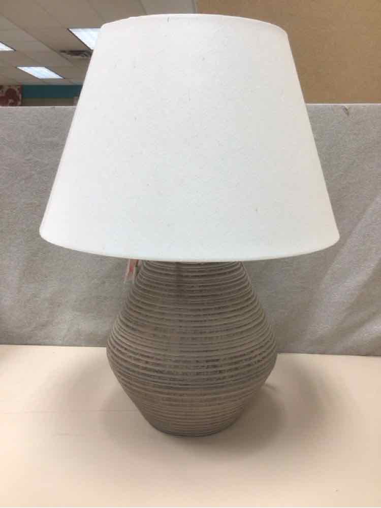 TAN LAMP W/WHITE SHADE