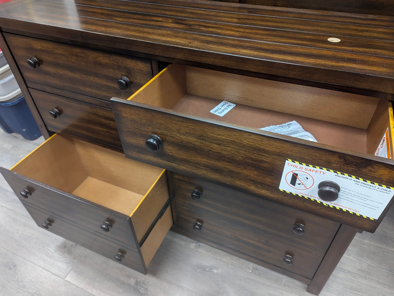 6 DRAWER BROWN WOOD DOUBLE DRESSER