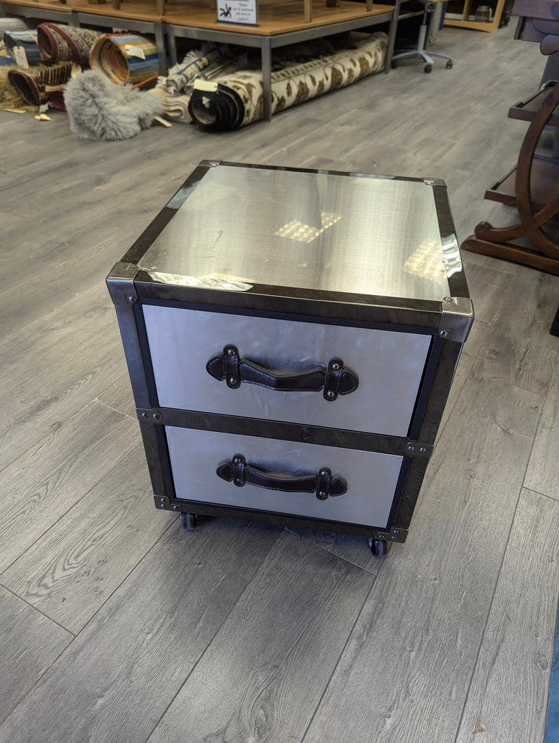 2-DRAWER METAL/LEATHER END TABLE