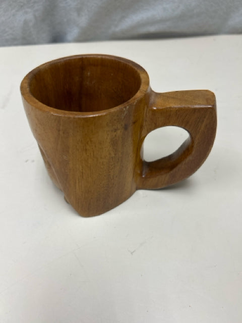 WOOD CARVED FACE MUG