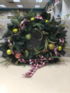 PLAID RIBBON GREEN BULB WREATH