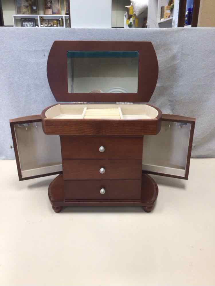 BROWN 3 DRAWER JEWELRY BOX WITH 2 SIDE DRAWERS