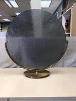 LARGE GLASS DISH ON GOLD STAND