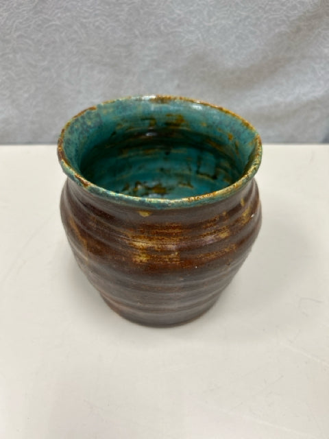 BROWN TEAL CERAMIC POT