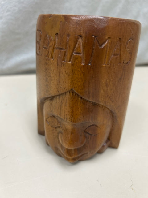 WOOD CARVED MUG