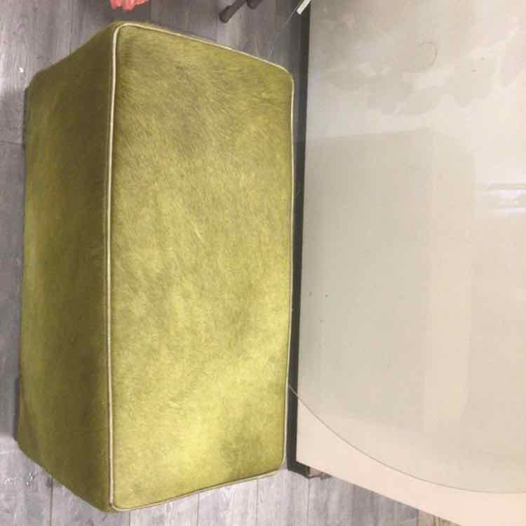 GREEN COWHIDE OTTOMAN