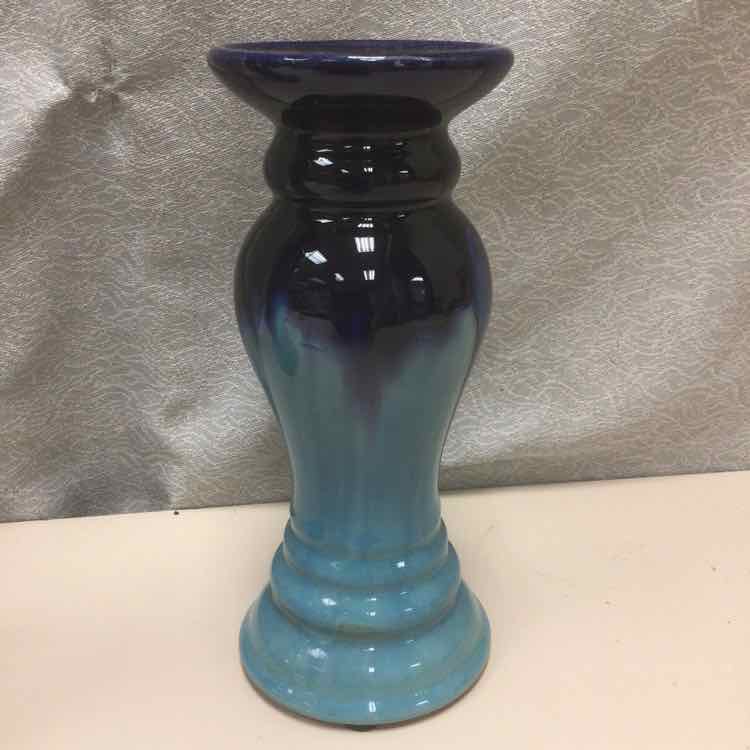 2 TONE BLUE CERAMIC TALL CNDL HLDR