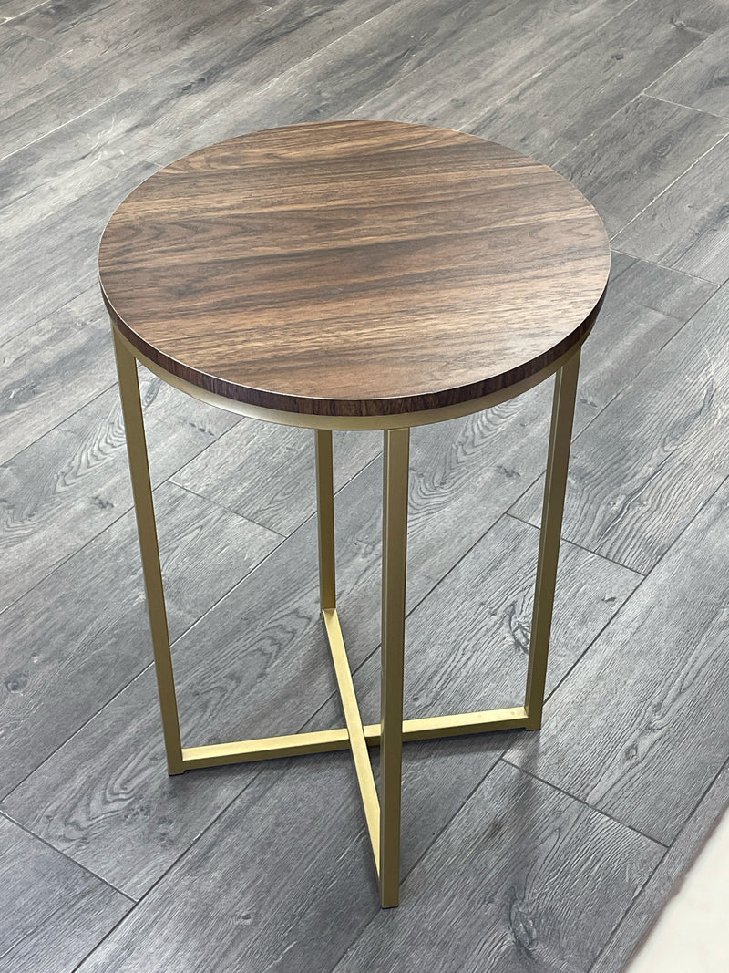 WOOD LAMINATE END TABLE W/GOLD LEGS