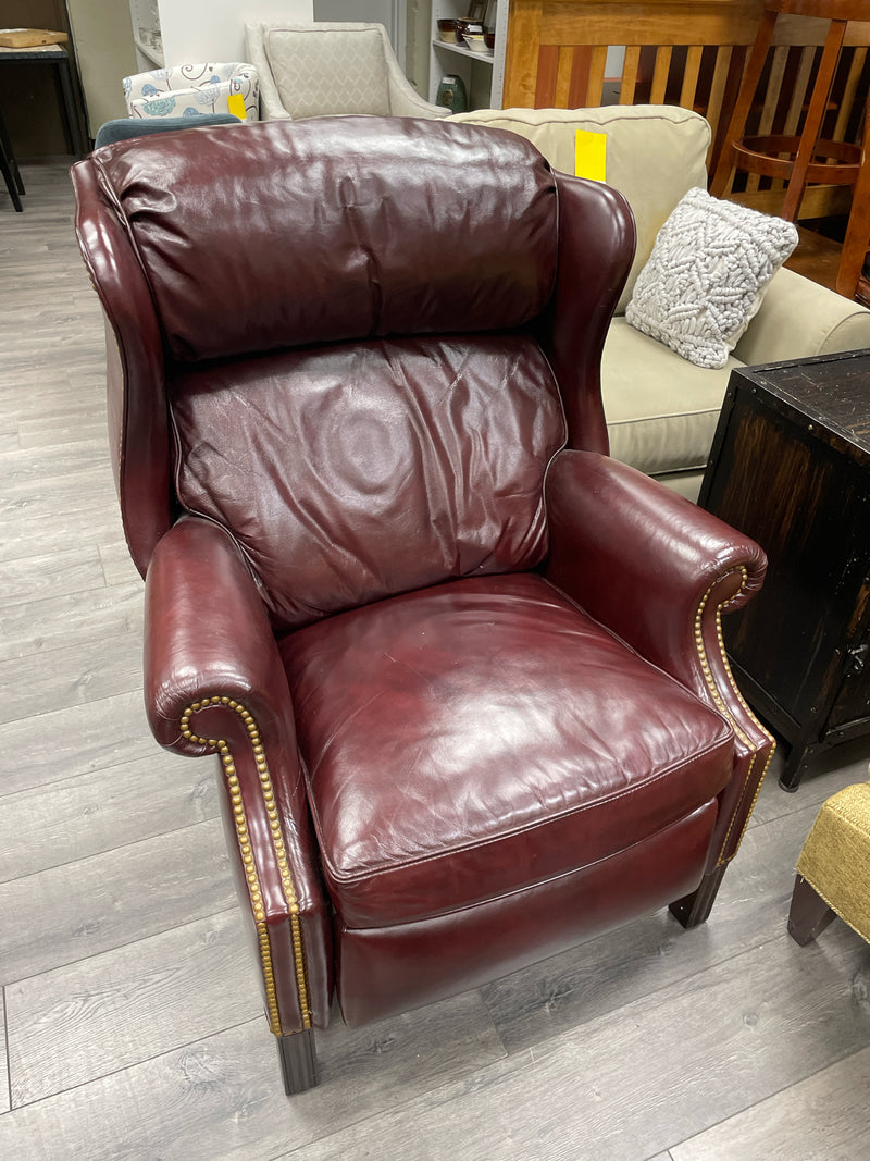 RED NAILHEAD LEATHER ARMCHAIR