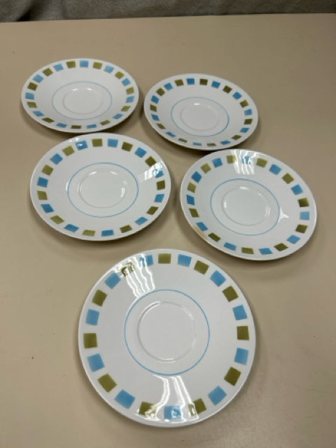 5 BLUE GREEN WHITE SMALL PLATES