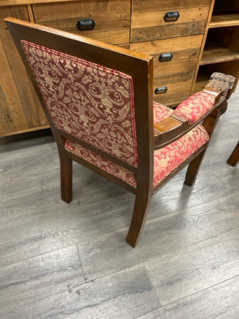 ORNATE CARVED WOOD LION ARMCHAIR