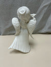 WHITE CERAMIC ANGEL PLAYING FLUTE STATUE